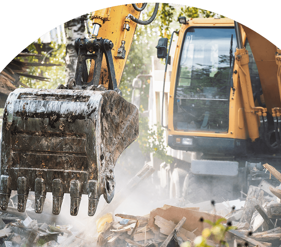 Abrisswerk Bagger am Entsorgen