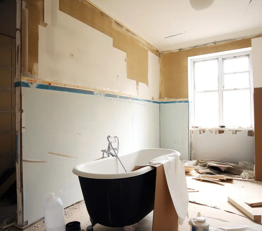 Renovierungsbedürftiges altes Badezimmer beim Abbruch