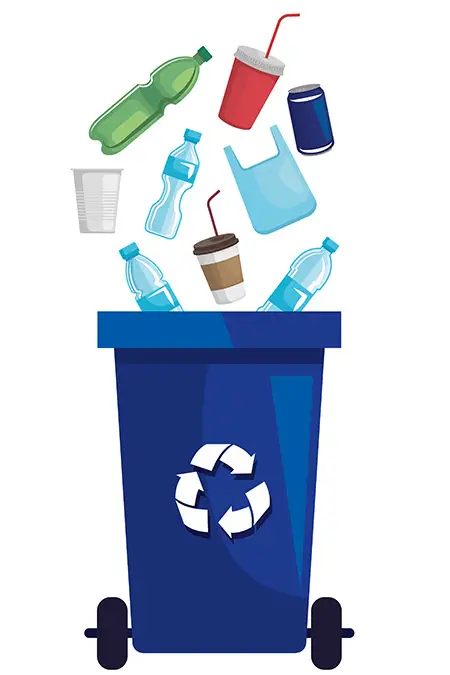 blaue Abfalltonne Recyclingsymbol